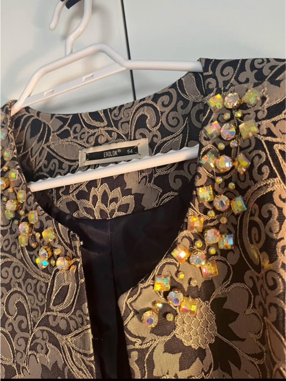 Embellished Floral Brocade Jacket - Gold & Black - Picture 2 of 8